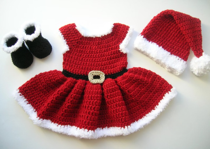 🎅 Mrs. Santa Baby Outfit – Crochet Pattern (Hat, Dress & Booties) ❤️