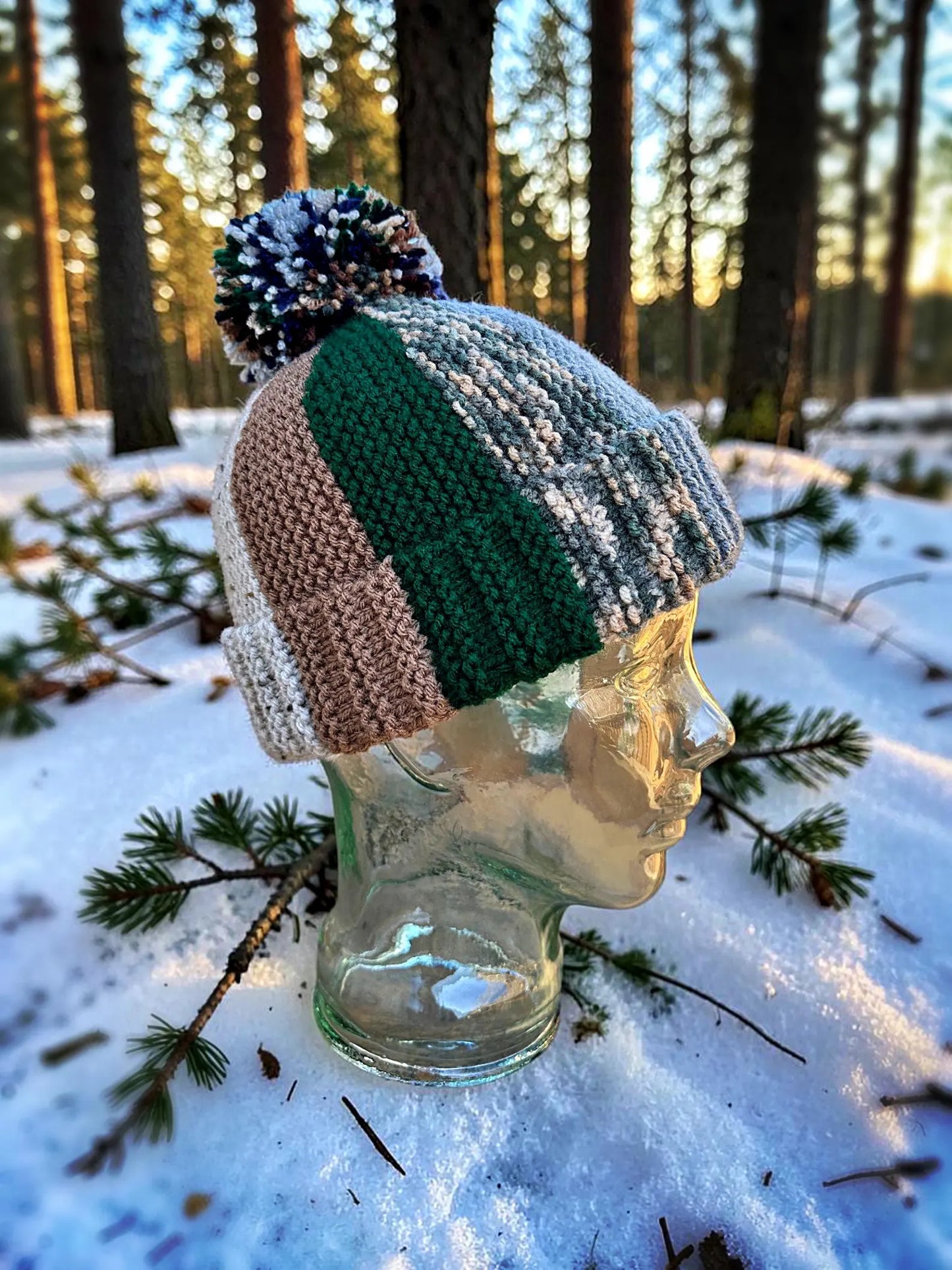 🧶 Scrap Yarn Bobble Beanie Knitting Pattern PDF