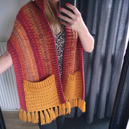 🧣 Cozy Hooded Pocket Shawl – Crochet Wrap Pattern (PDF) ✨