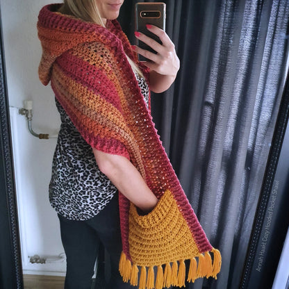 🧣 Cozy Hooded Pocket Shawl – Crochet Wrap Pattern (PDF) ✨