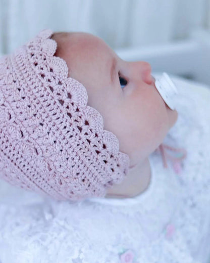 🌸 Lovely Baby Bonnet Crochet Pattern – 3 Sizes (PDF)