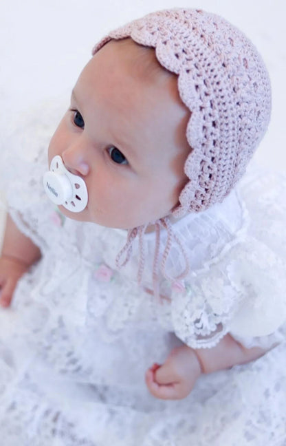 🌸 Lovely Baby Bonnet Crochet Pattern – 3 Sizes (PDF)