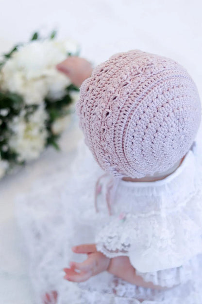 🌸 Lovely Baby Bonnet Crochet Pattern – 3 Sizes (PDF)