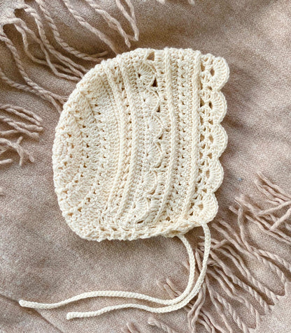 🌸 Lovely Baby Bonnet Crochet Pattern – 3 Sizes (PDF)