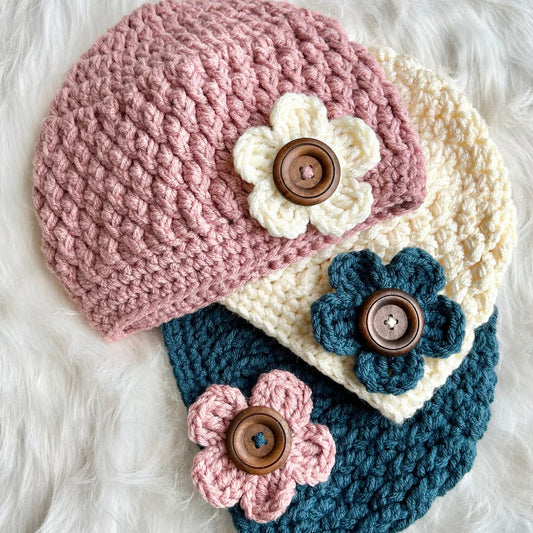 🌸 Easy Crochet Chemo Hat Pattern – Soft Flower Beanie (Infant to Adult)