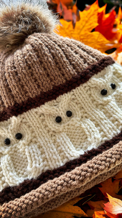 Owl Beanie Knitting Pattern 🦉 Cozy & Stylish (PDF)