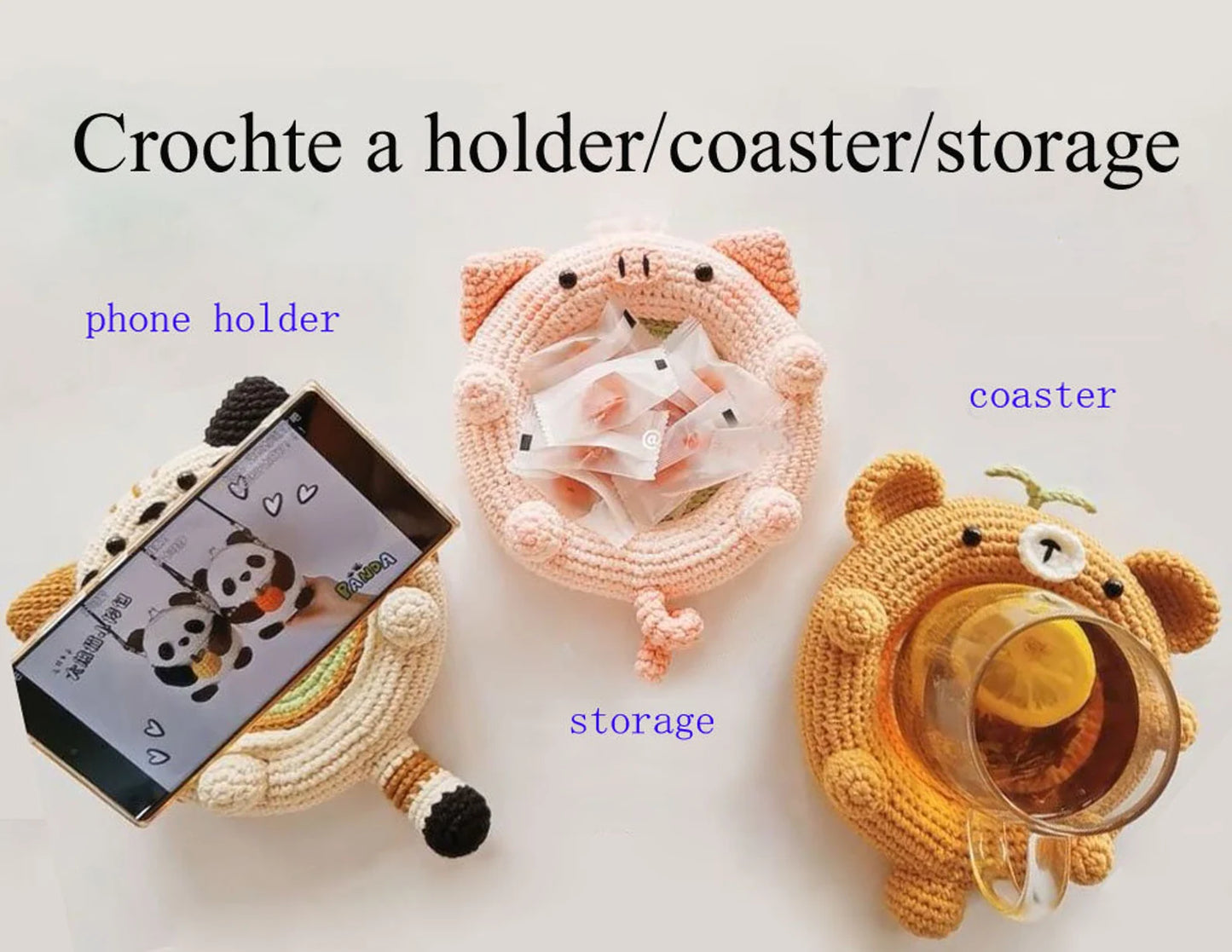 🐻🐷🐱 Animal Hug Cup Crochet Pattern – Cute Bear, Pig & Cat Set 🧶