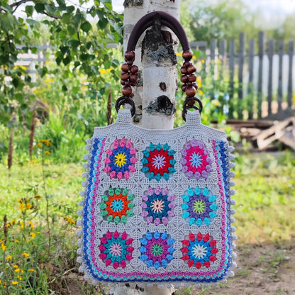 🌸 Colorful Granny Square Bag Crochet Pattern – PDF + Video Tutorial 👜