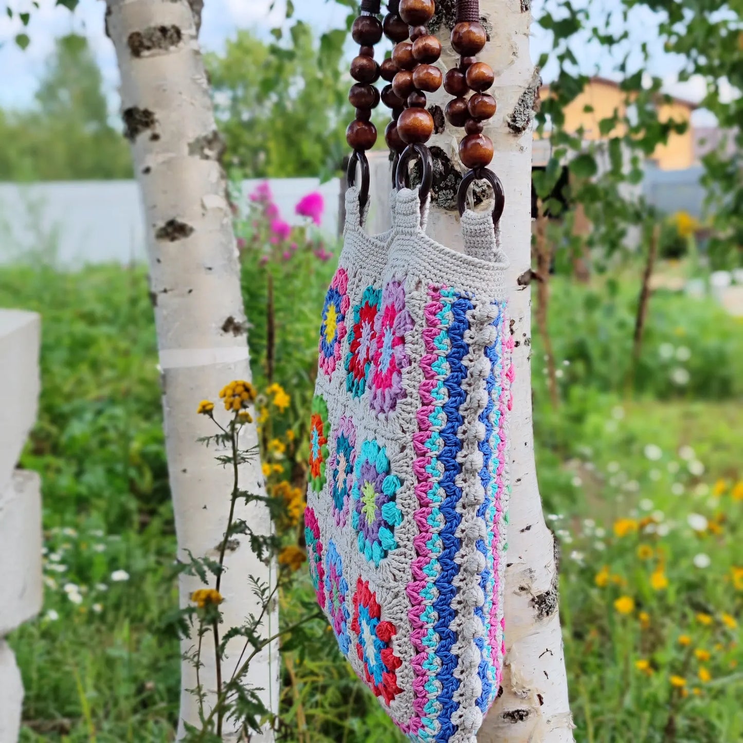 🌸 Colorful Granny Square Bag Crochet Pattern – PDF + Video Tutorial 👜