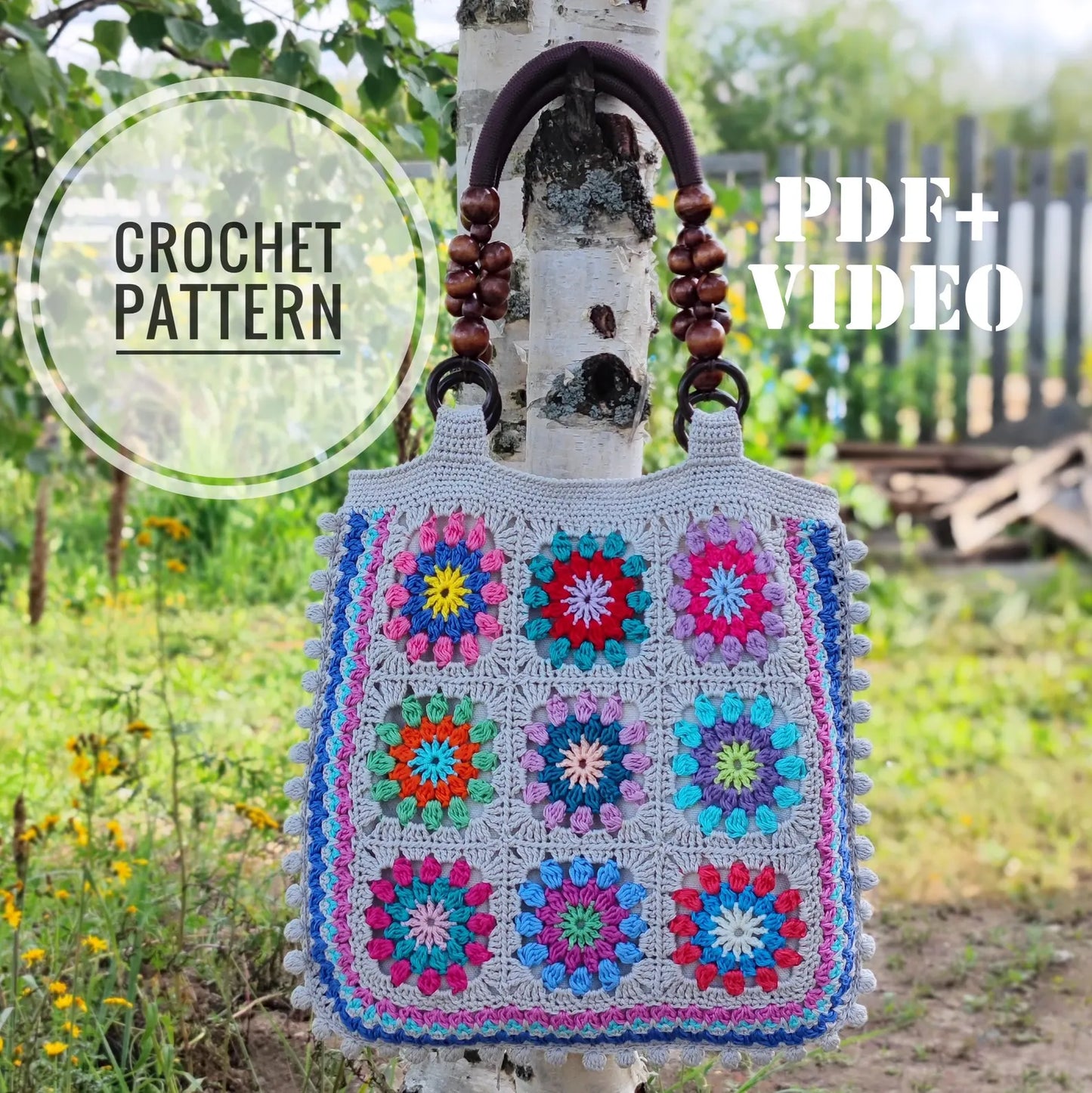 🌸 Colorful Granny Square Bag Crochet Pattern – PDF + Video Tutorial 👜