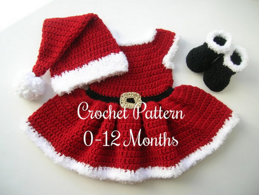 🎅 Mrs. Santa Baby Outfit – Crochet Pattern (Hat, Dress & Booties) ❤️