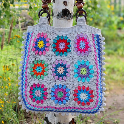 🌸 Colorful Granny Square Bag Crochet Pattern – PDF + Video Tutorial 👜