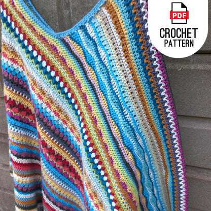 🌈 Shabby Chic Crochet Poncho Pattern – Boho Striped Style (PDF) - Cielcraft