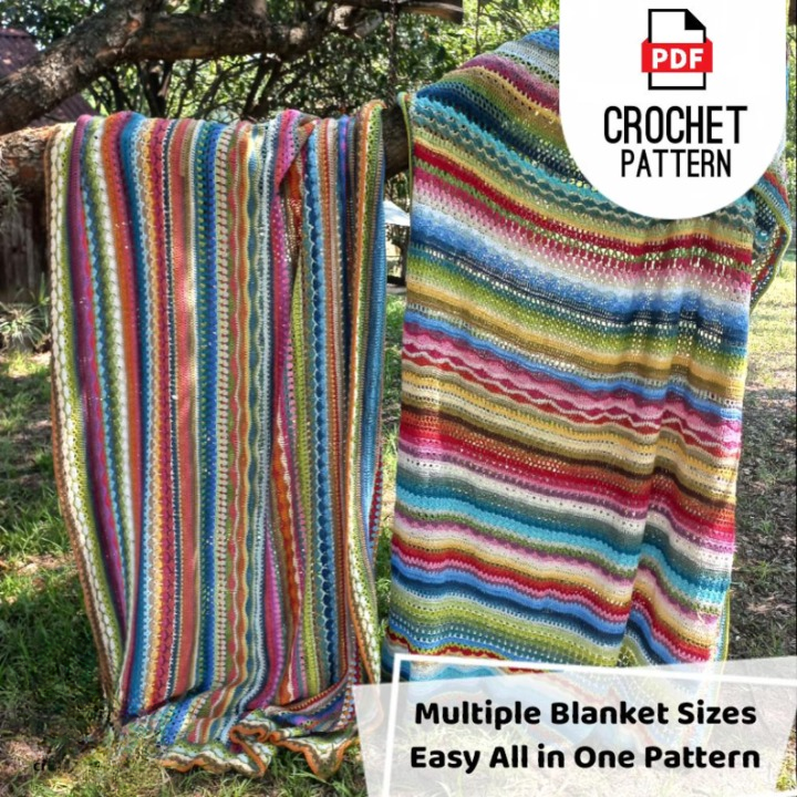 🌈 Mixed Stitch Crochet Blanket Pattern – 210 Rows of Colorful Texture (12 Sizes PDF) 🧶