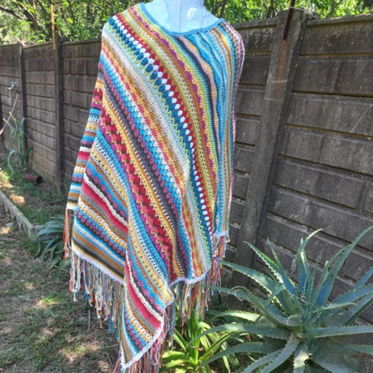 🌈 Shabby Chic Crochet Poncho Pattern – Boho Striped Style (PDF) - Cielcraft