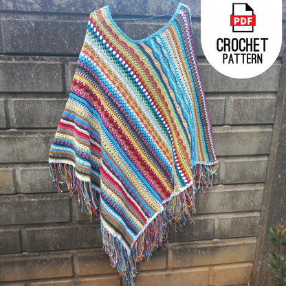 🌈 Shabby Chic Crochet Poncho Pattern – Boho Striped Style (PDF) - Cielcraft