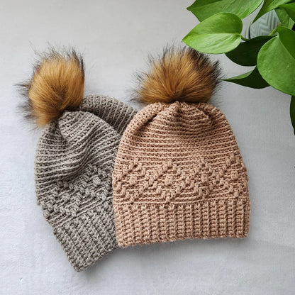🧶 Diamond Ridge Crochet Beanie – Textured Pom Hat Pattern (PDF) ✨
