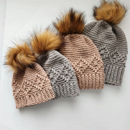 🧶 Diamond Ridge Crochet Beanie – Textured Pom Hat Pattern (PDF) ✨