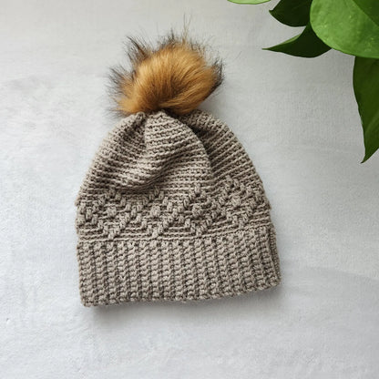🧶 Diamond Ridge Crochet Beanie – Textured Pom Hat Pattern (PDF) ✨