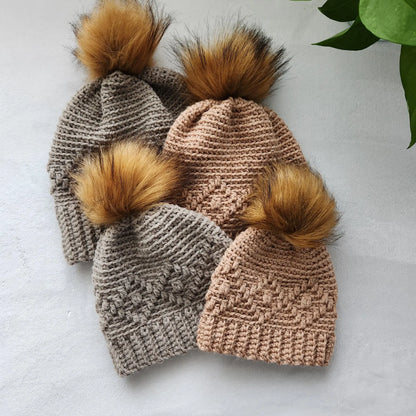 🧶 Diamond Ridge Crochet Beanie – Textured Pom Hat Pattern (PDF) ✨