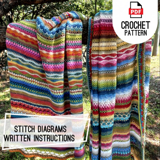 🌈 Mixed Stitch Crochet Blanket Pattern – 210 Rows of Colorful Texture (12 Sizes PDF) 🧶