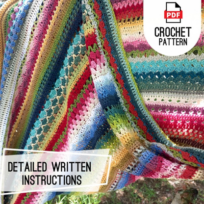 🌈 Mixed Stitch Crochet Blanket Pattern – 210 Rows of Colorful Texture (12 Sizes PDF) 🧶