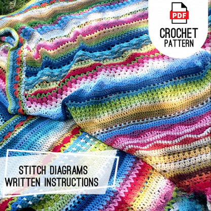 🌈 Mixed Stitch Crochet Blanket Pattern – 210 Rows of Colorful Texture (12 Sizes PDF) 🧶