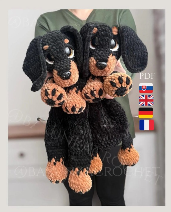 🐶 Puppy Lovey Crochet Pattern – Dachshund Plush Comfort Toy (PDF)
