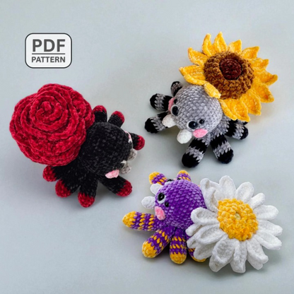 🕷️🌸 Creepy-Cute Flower Spider Crochet Pattern – 3 in 1 PDF 🧶✨
