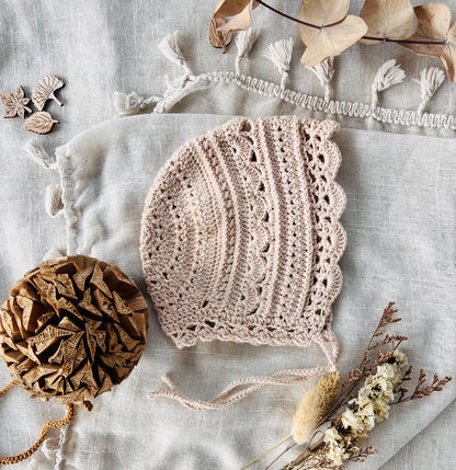 🌸 Lovely Baby Bonnet Crochet Pattern – 3 Sizes (PDF)