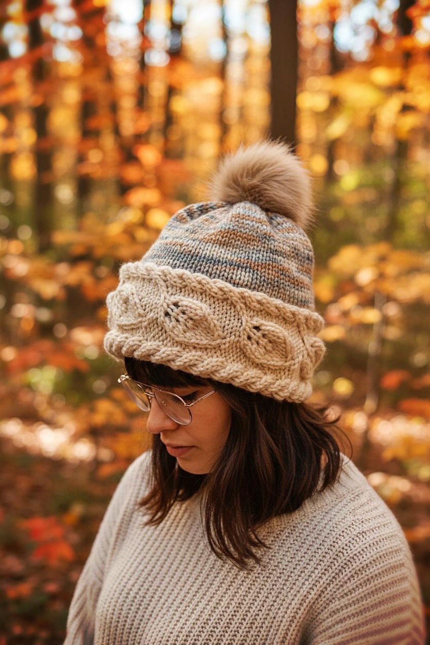 🍂 Autumn Leaf Beanie Knitting Pattern PDF