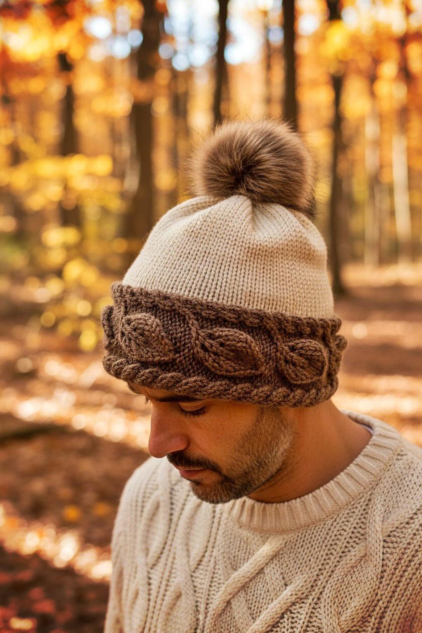 🍂 Autumn Leaf Beanie Knitting Pattern PDF