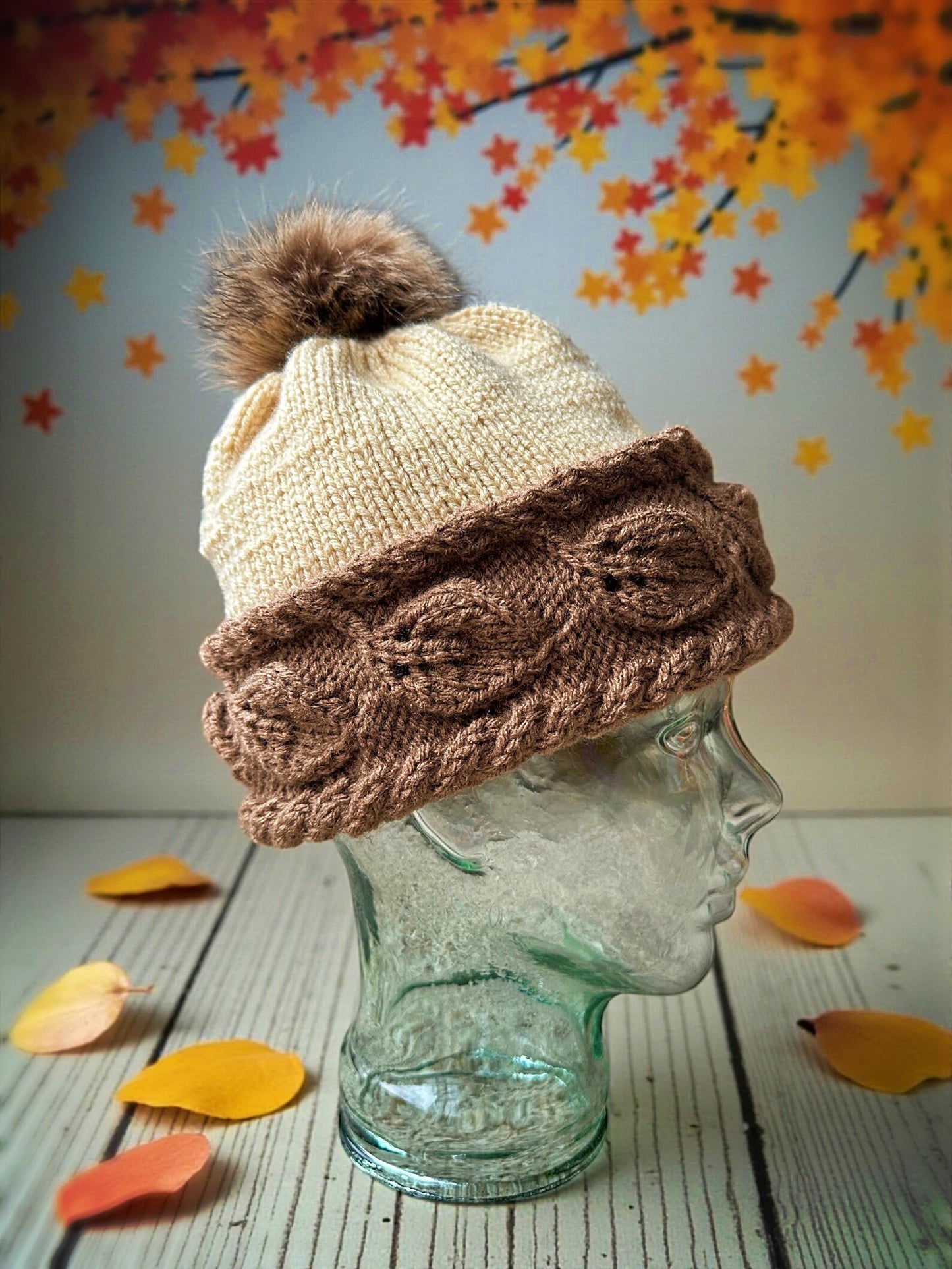 🍂 Autumn Leaf Beanie Knitting Pattern PDF