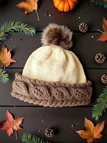 🍂 Autumn Leaf Beanie Knitting Pattern PDF