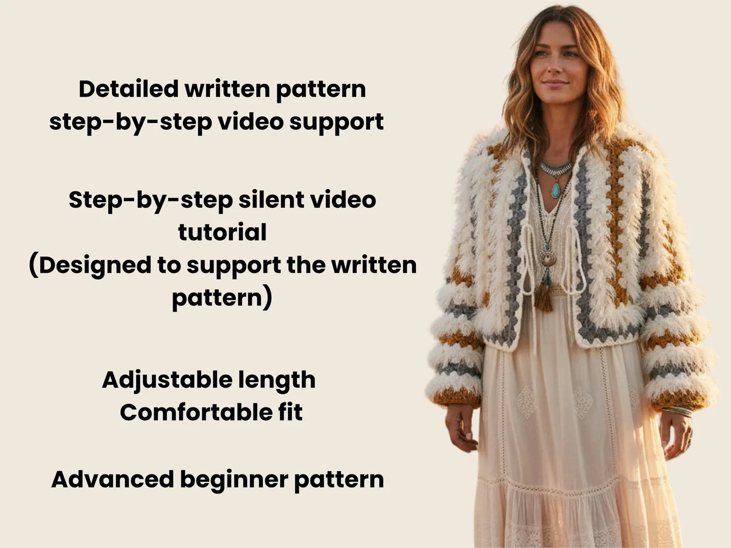 🌿 Boho Fringe Cardigan Crochet  Pattern ✨