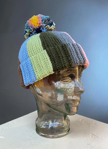 🧶 Scrap Yarn Bobble Beanie Knitting Pattern PDF