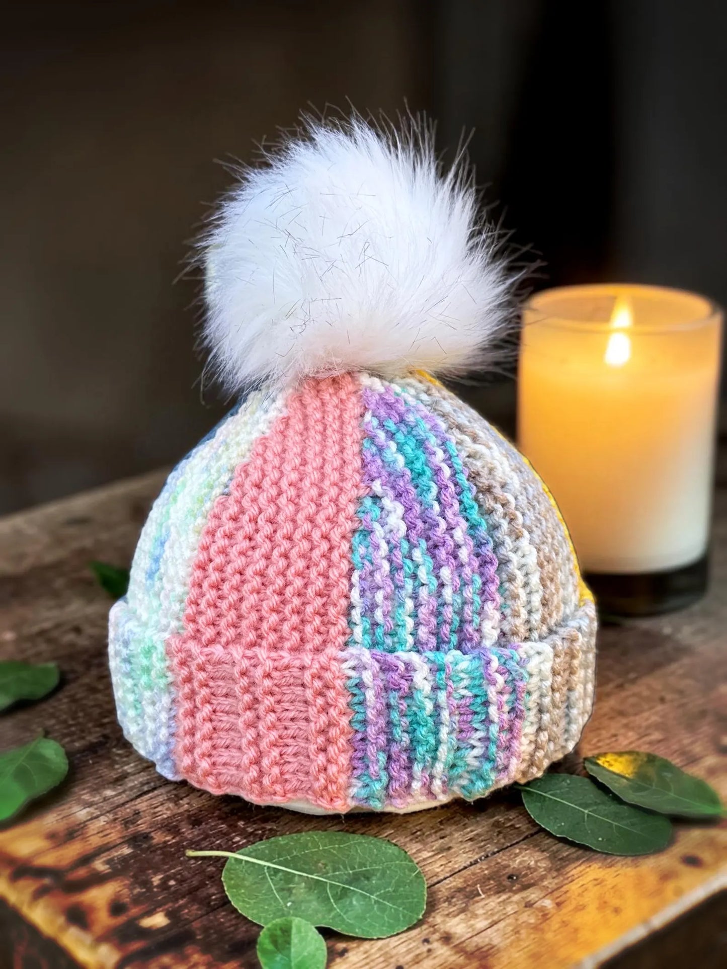 🧶 Scrap Yarn Bobble Beanie Knitting Pattern PDF
